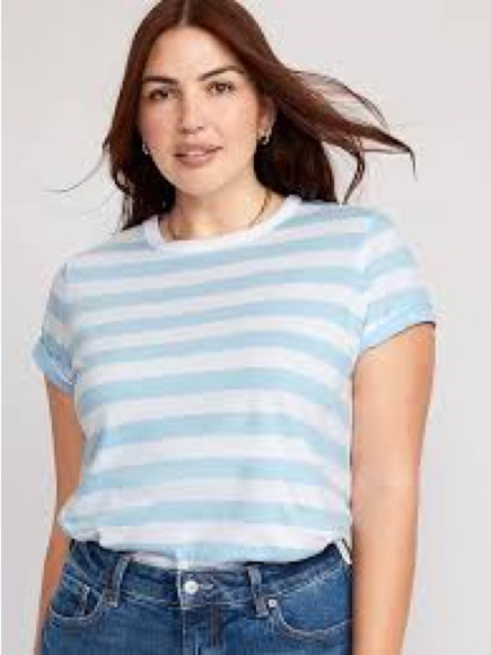 Frame Denim Striped Crew Tee in Light Blue and White